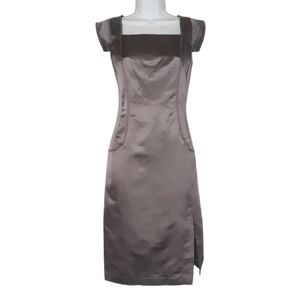 SILK CULTURE Charcoal Silk Satin Stitched Gray Dress Medium NWT